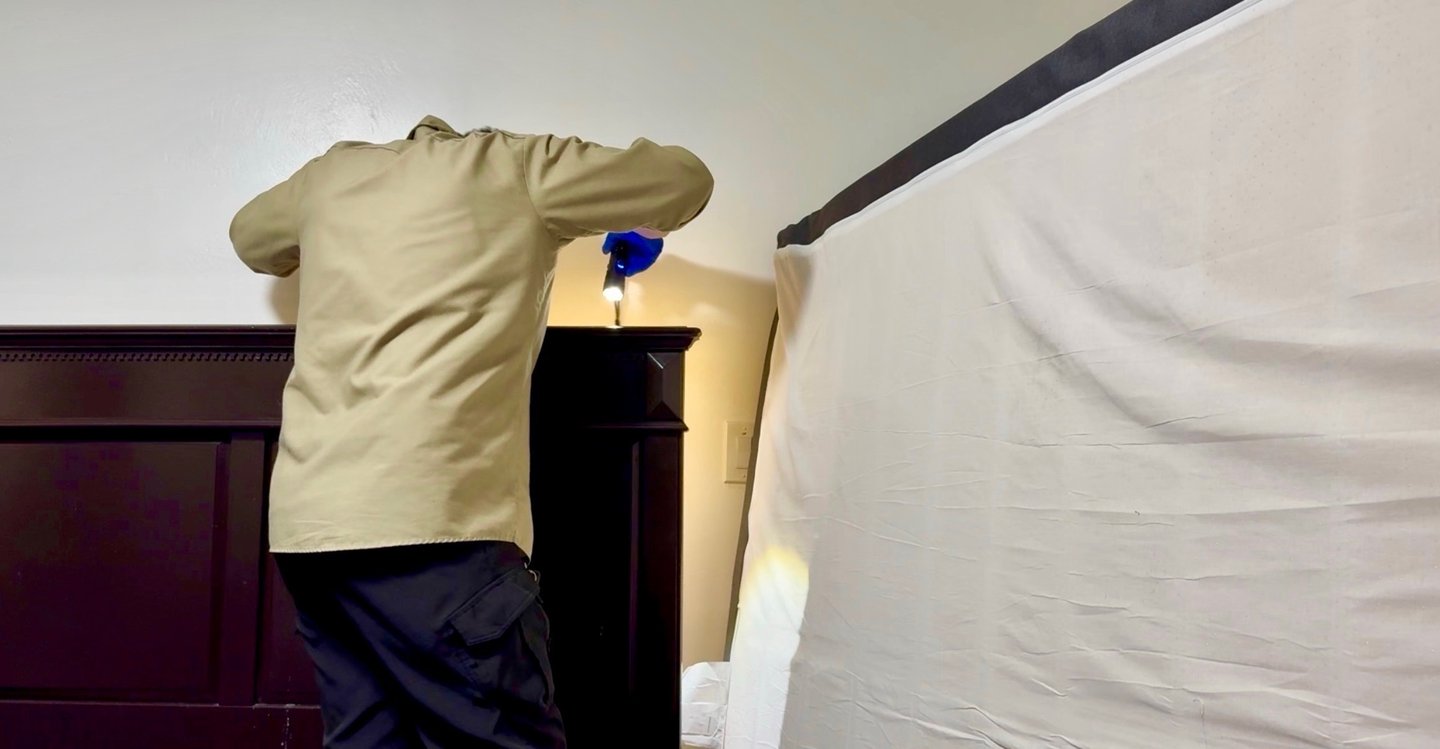 Bed Bug inspection in a bedroom Menifee CA Footprint Pest Management