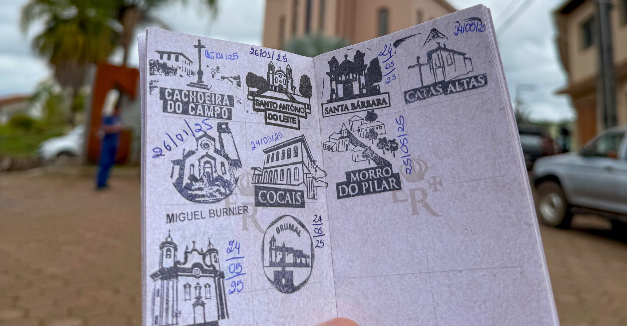 Carimbos da estrada real na cidade turistica de Morro do Pilar em Minas Gerais