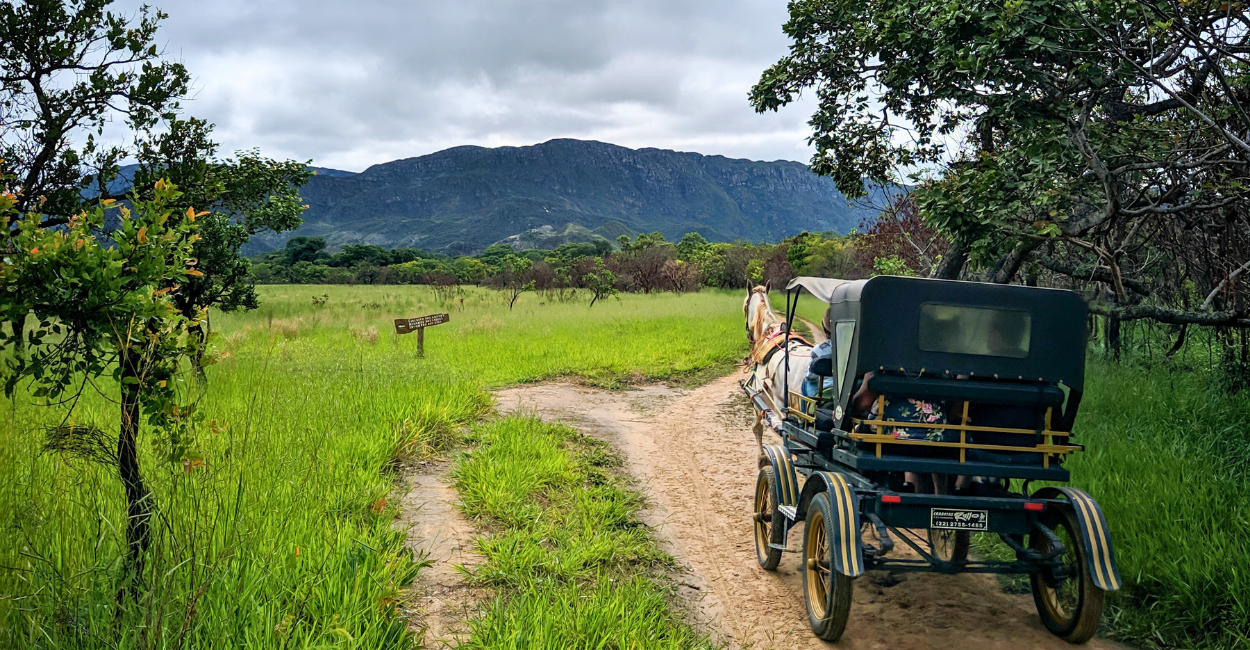 Vegatação, trilhas, charrete e montanhas na Serra do Cipó, ponto turistico de Minas Gerais