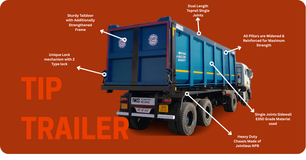 MS Engg Works Tip Trailer in action – built for high-load capacity and long-lasting performance acro