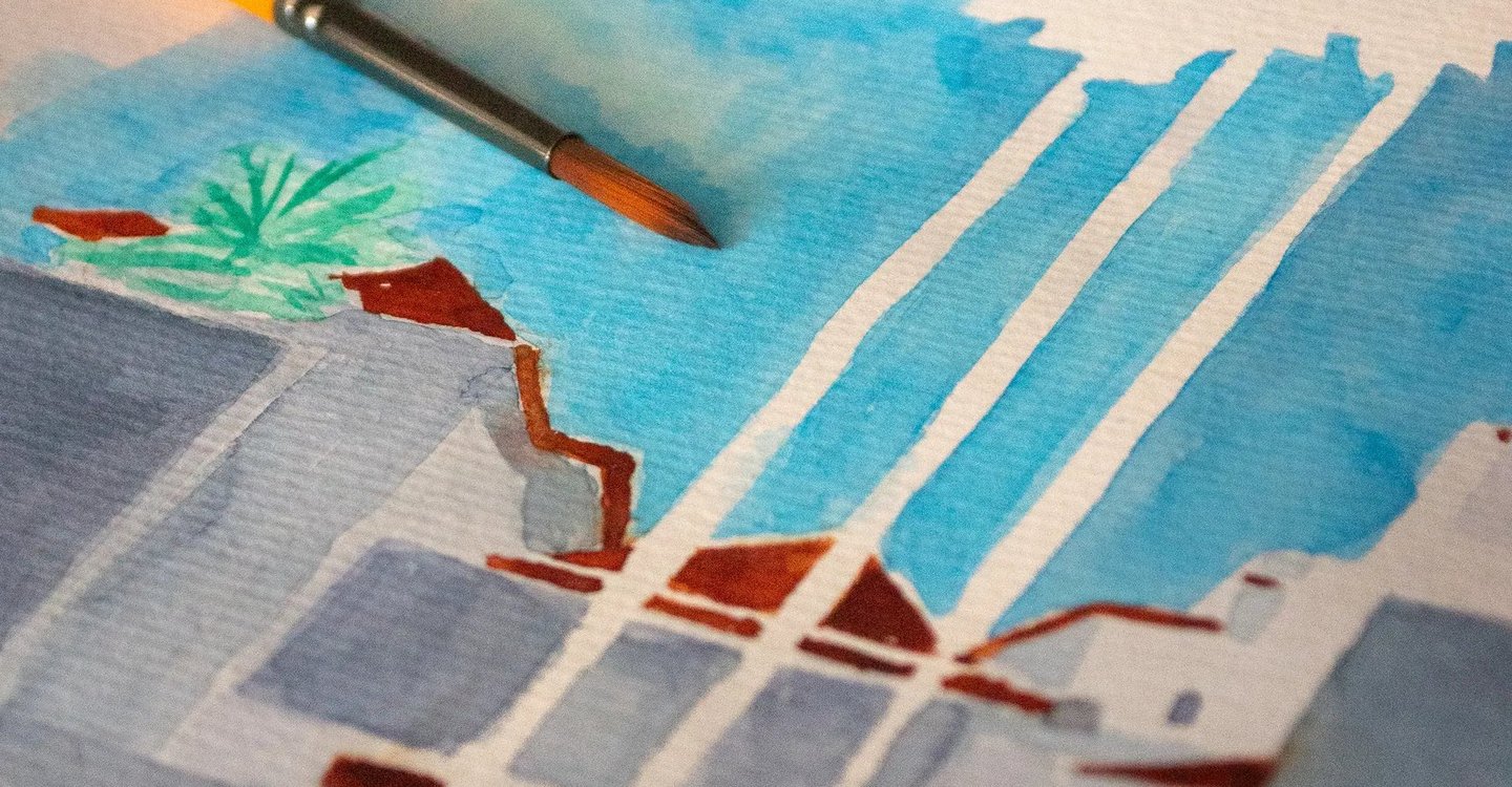 Detalle de ilustración en acuarela para etiqueta de vino de La Zambra Resort, Málaga