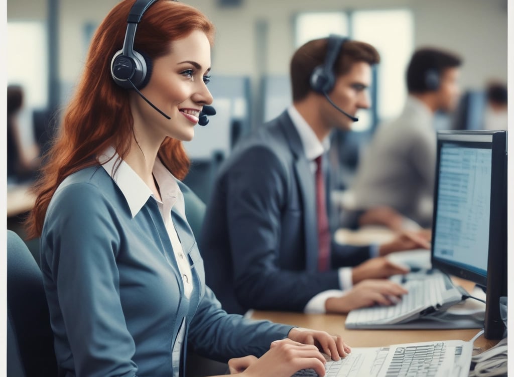Photo of a friendly customer service desk with a computer and phone.