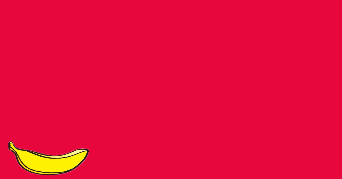 a banana peely banana sitting on a red background