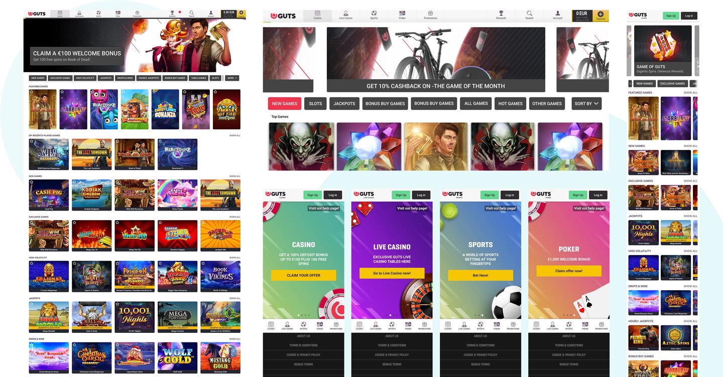 *Guts website before rebrand (2021) — dense desktop grid and old mobile promo screens