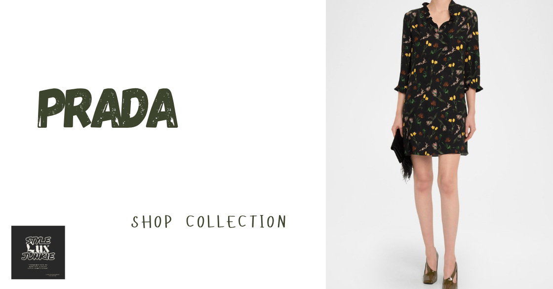 a woman in a dress with a prada clutch and shoes