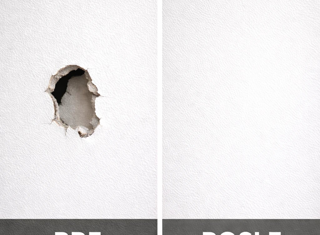 Popravka gipsanog zida pre i posle
