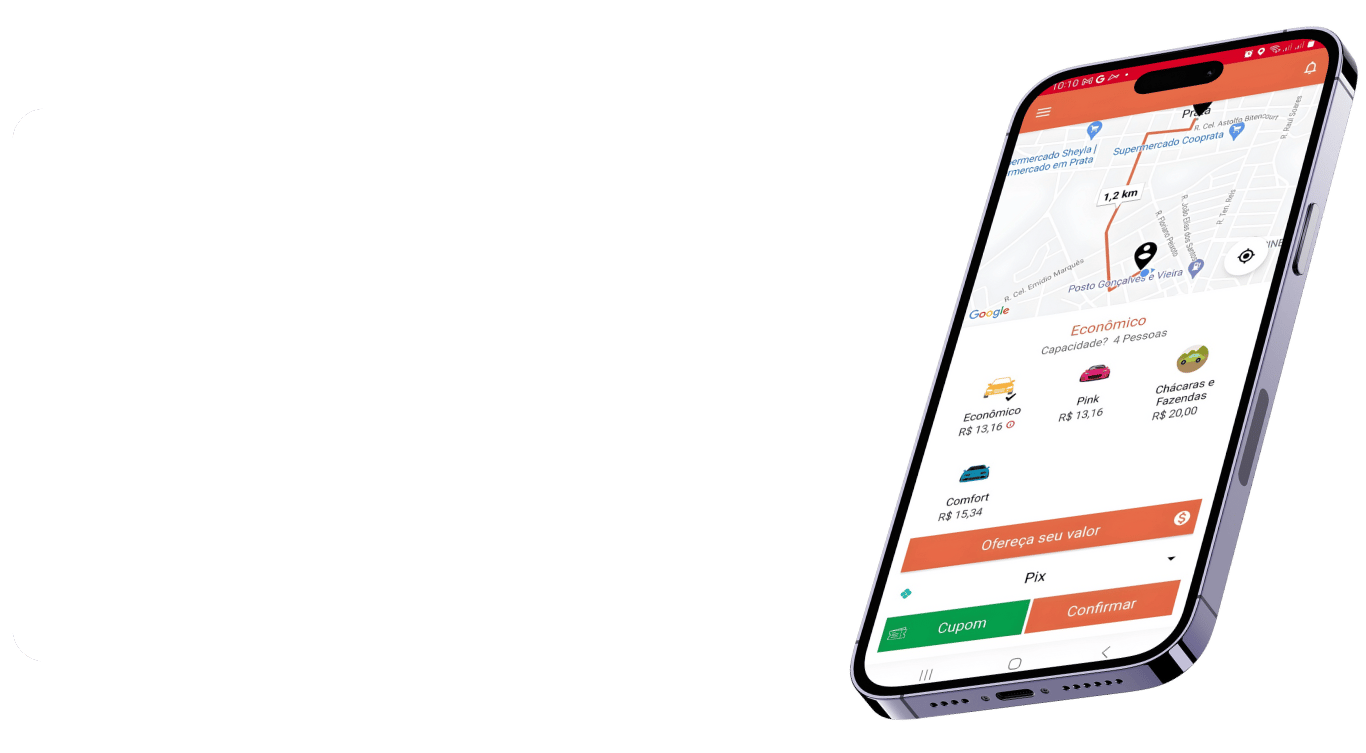 Tela do app APKTEM mostrando mapa de mobilidade urbana e corridas.