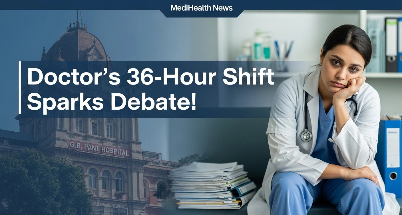 जी.बी. पंत अस्पताल में थके डॉक्टर की तस्वीर, लंबी ड्यूटी और वर्क-लाइफ बहस दिखाते हुए