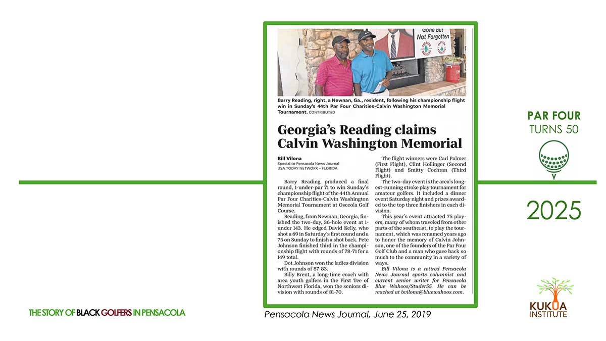 Par Four Golf Club image of 2025 news clipping title "Georgia's Reading claims Calvin Washington Memorial"