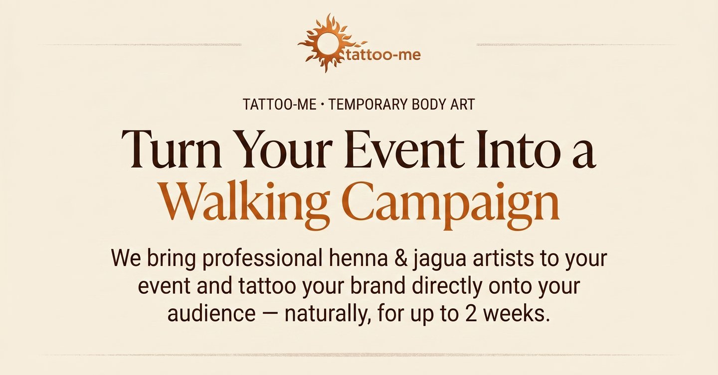 Professional henna and jagua temporary body art services for brand marketing events by Tattoo-me.