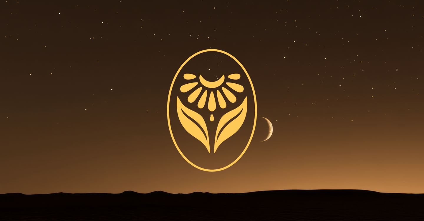 a stylized image of a stylized owl with a crescent moon in the background