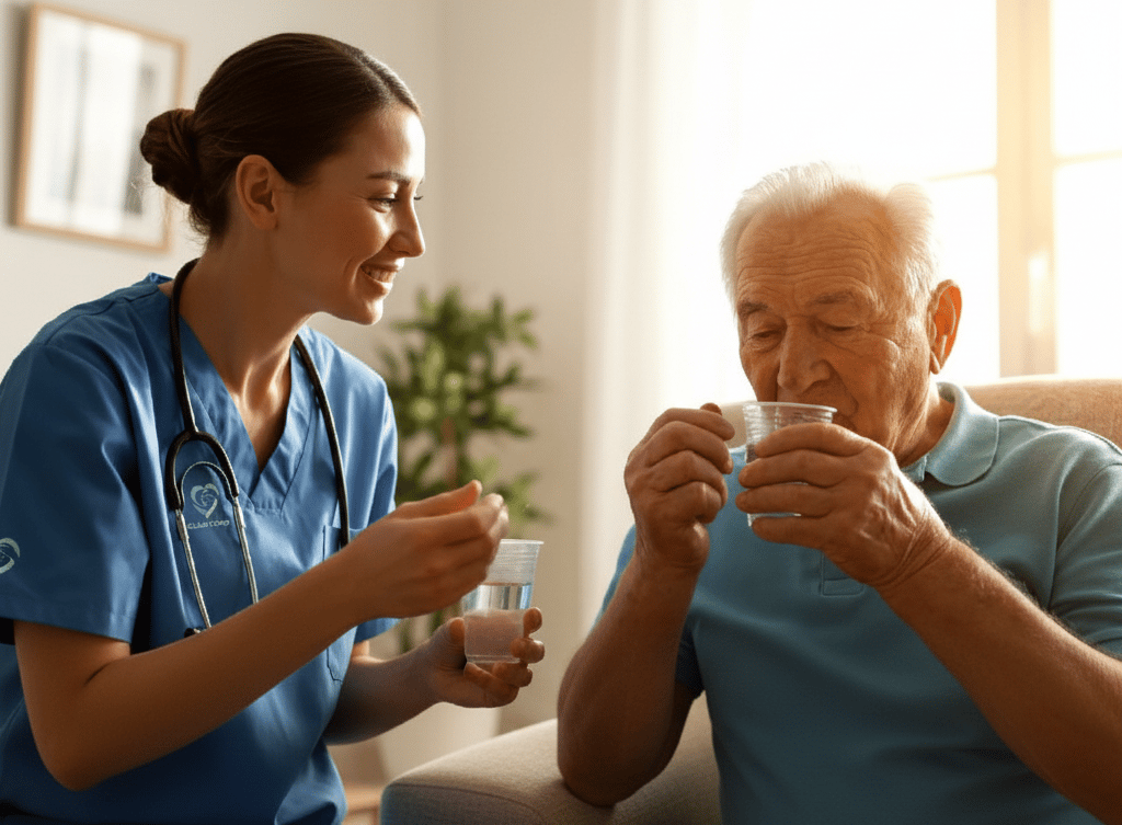 enfermera cuidadora ayuda a domicilio anciano