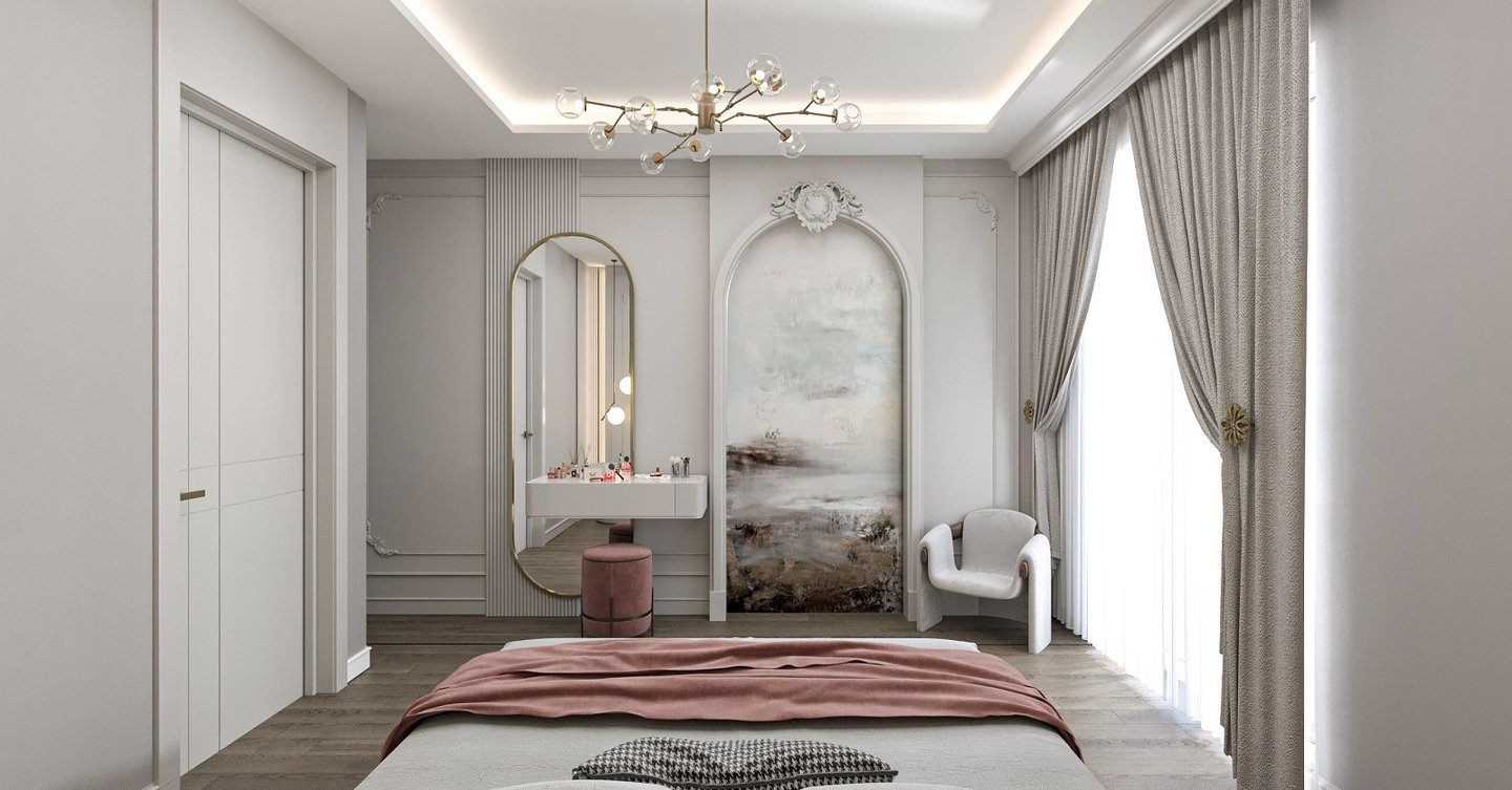 Konut M Antalya yatak odası ve makyaj alanı iç mimari tasarımı-La Féra Interior Design