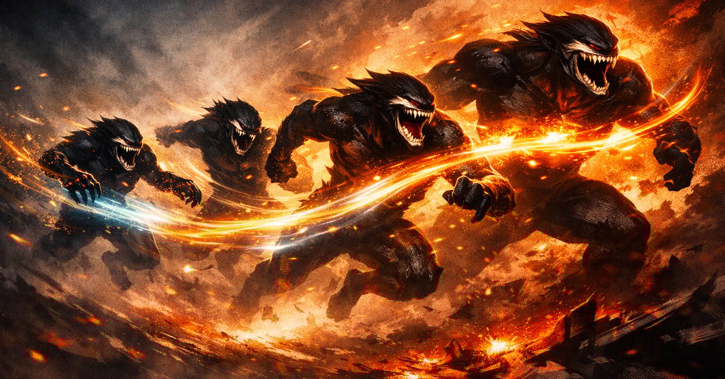 Arte conceitual do Titan Mandibula na linha do tempo simulando os demais usuários