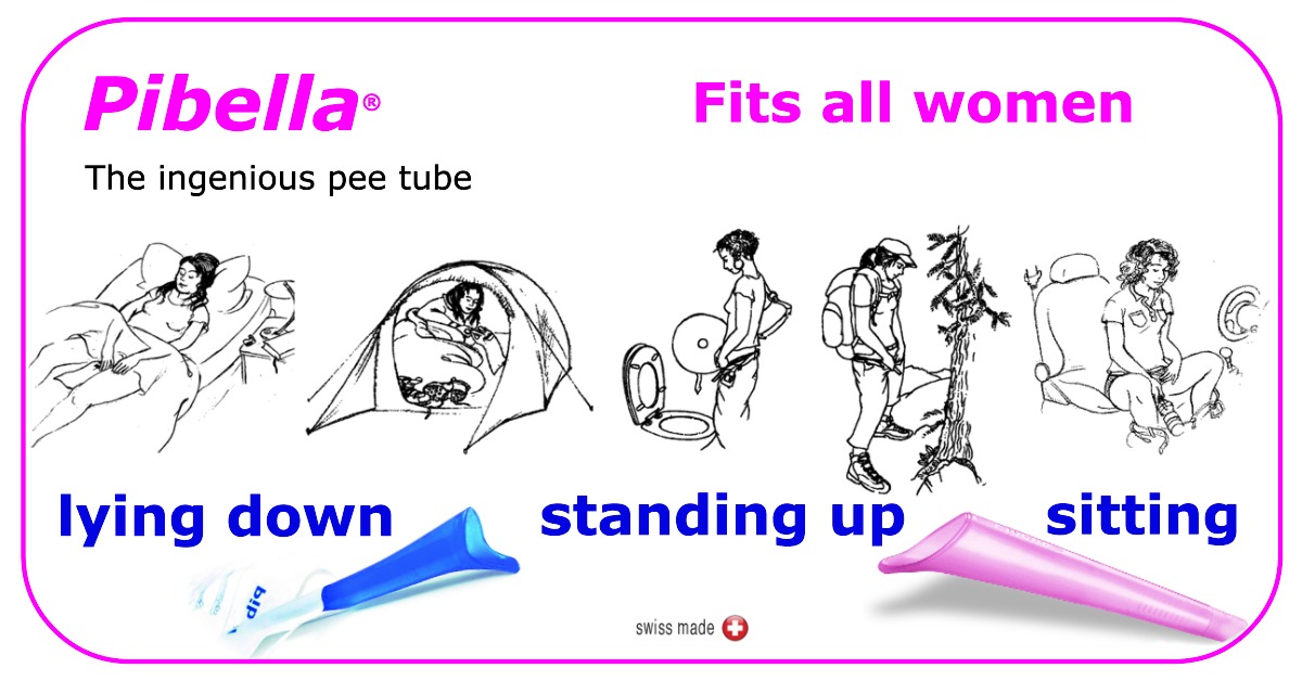 Illustrated women standing, sitting, and lying showing Pibella Travel and Pibella Comfort – Pibella fits all Women with logo