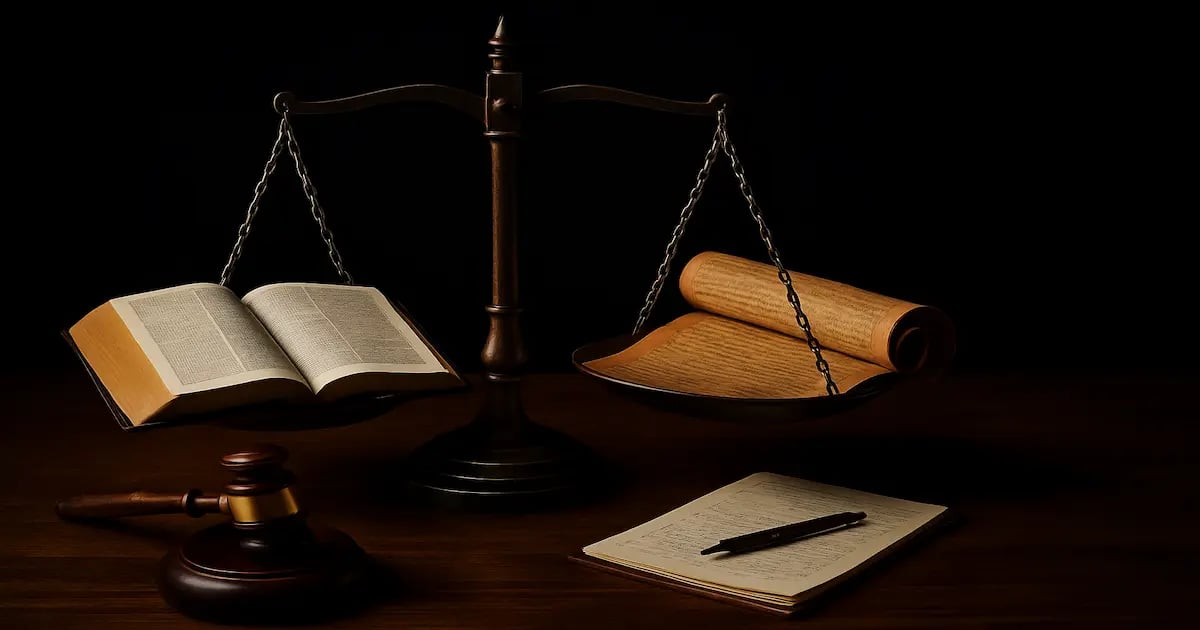 Antique scales weighing the Bible against historical scrolls with gavel, symbolizing testing prophecy and evidence
