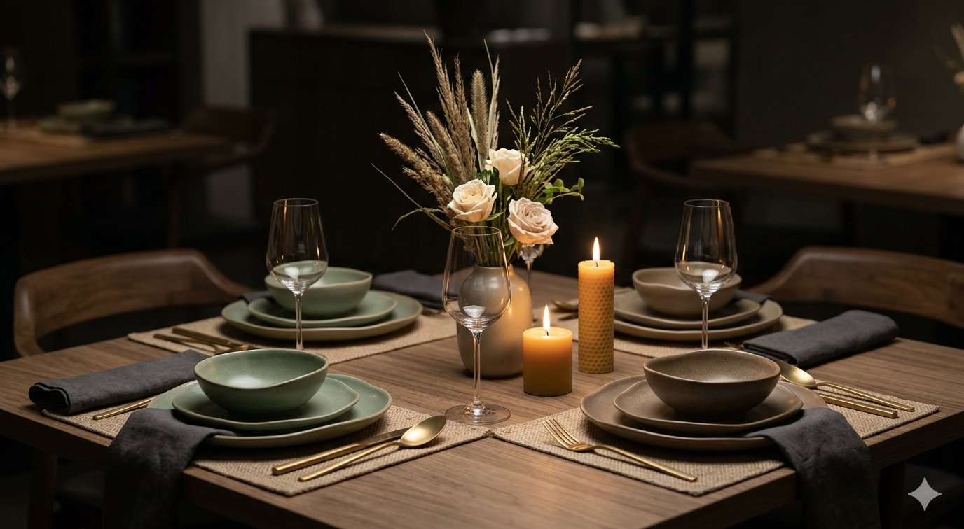 Earth-toned handcrafted tableware styled for 2025 trends