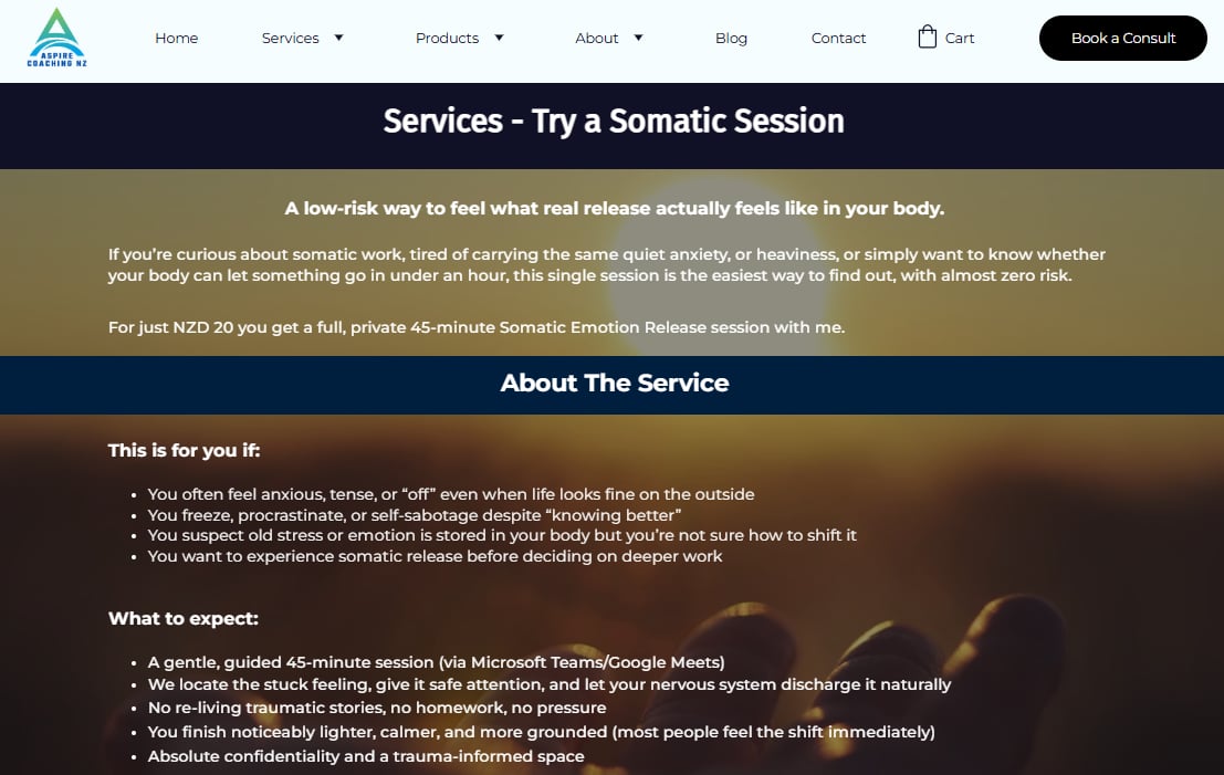 Experience A Somatic Session Single Reduced Price Session Aspire