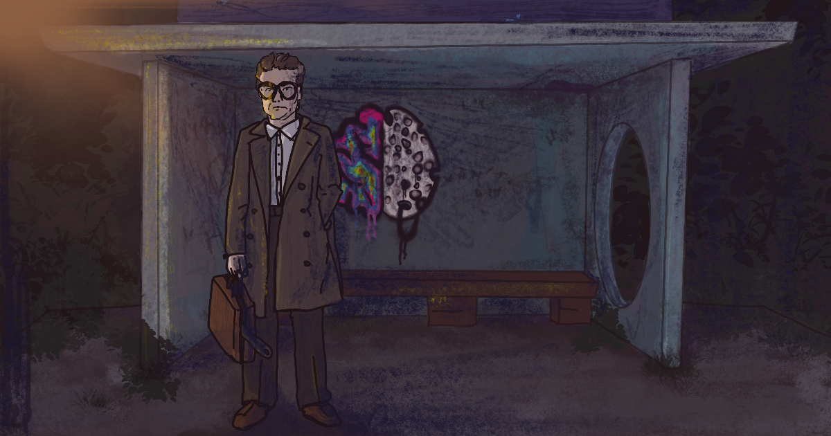 creepy old man in a bus stop