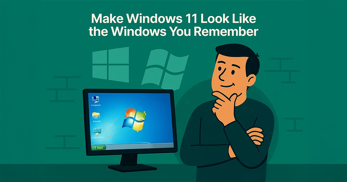 Person using Windows 11 PC with retro Windows 10 and 7 elements on screen in Cedar Rapids.