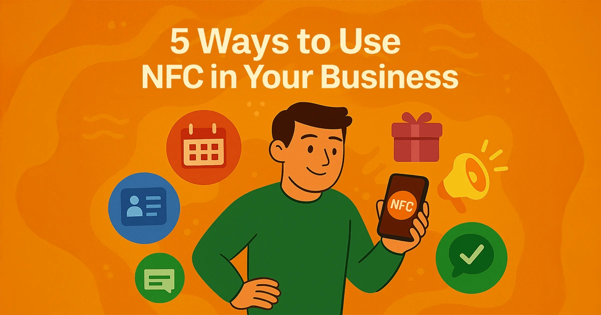 Business owner using NFC tag with smartphone to boost customer interaction in Cedar Rapids.