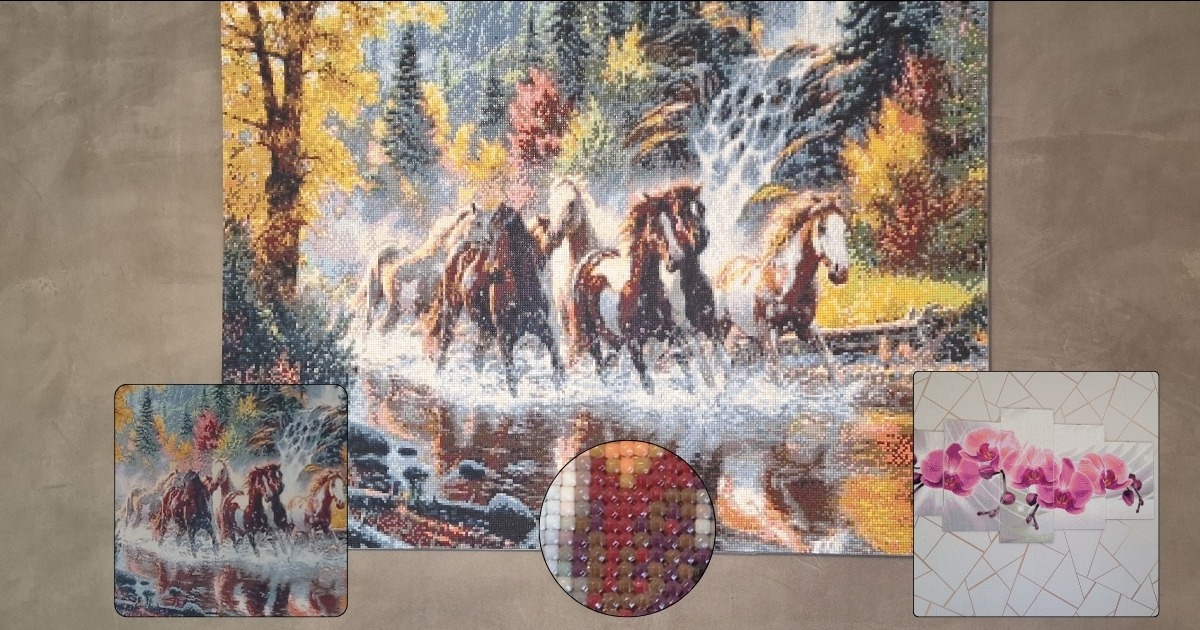 'diamond painting', an artistic activity which consists of sticking rhinestones on an adhesive canva