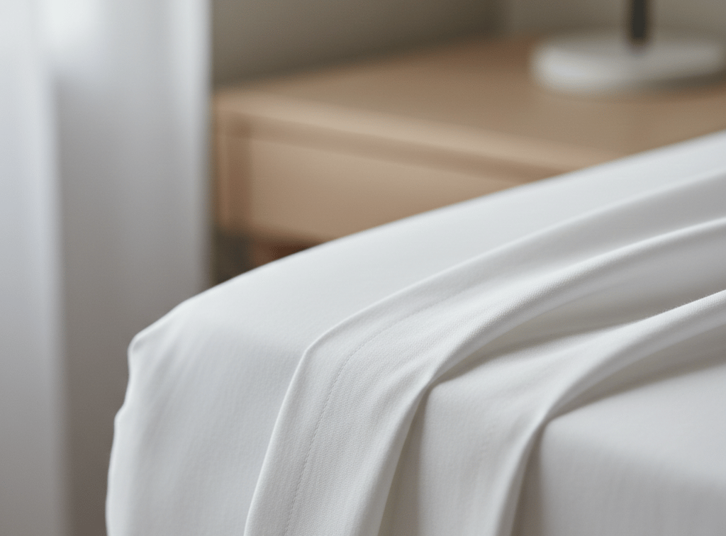 Crisp white organic cotton sheets texture close-up