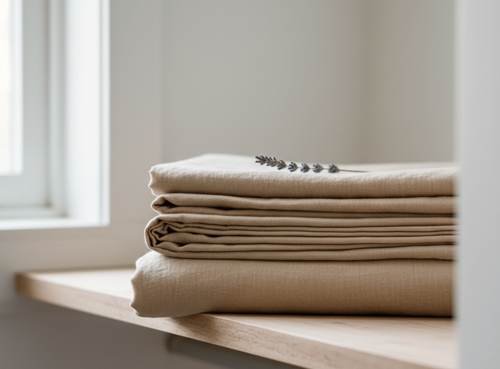 Textured organic linen bedding close-up natural flax