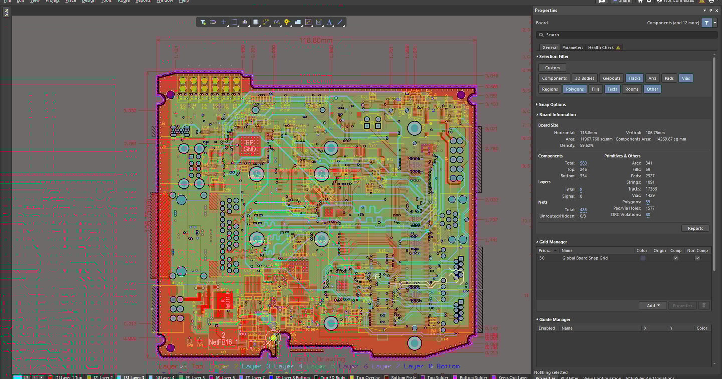 Altium multi-layer PCB Board designed by Brian Dotson of Dotsonics Designs