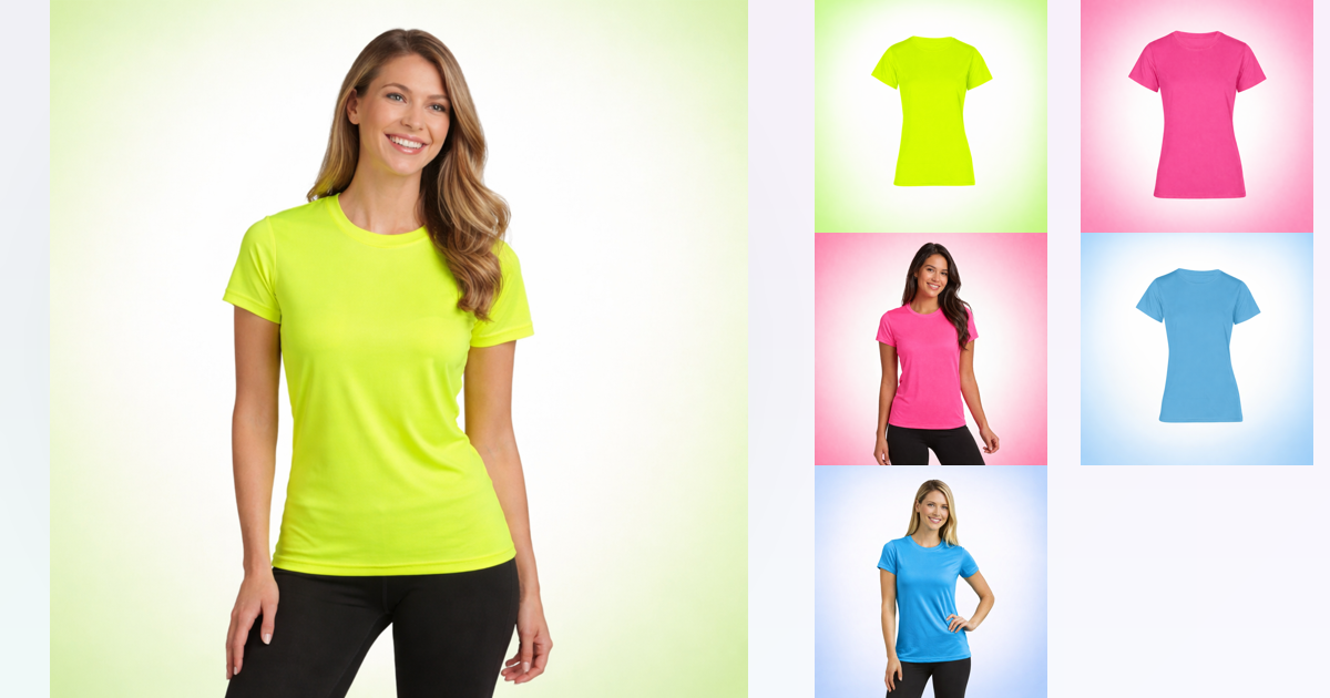 Damen Funktionsshirt mit Rund-Ausschnitt - individuell gestaltbares in Neongelb, Rosa und Hellblau