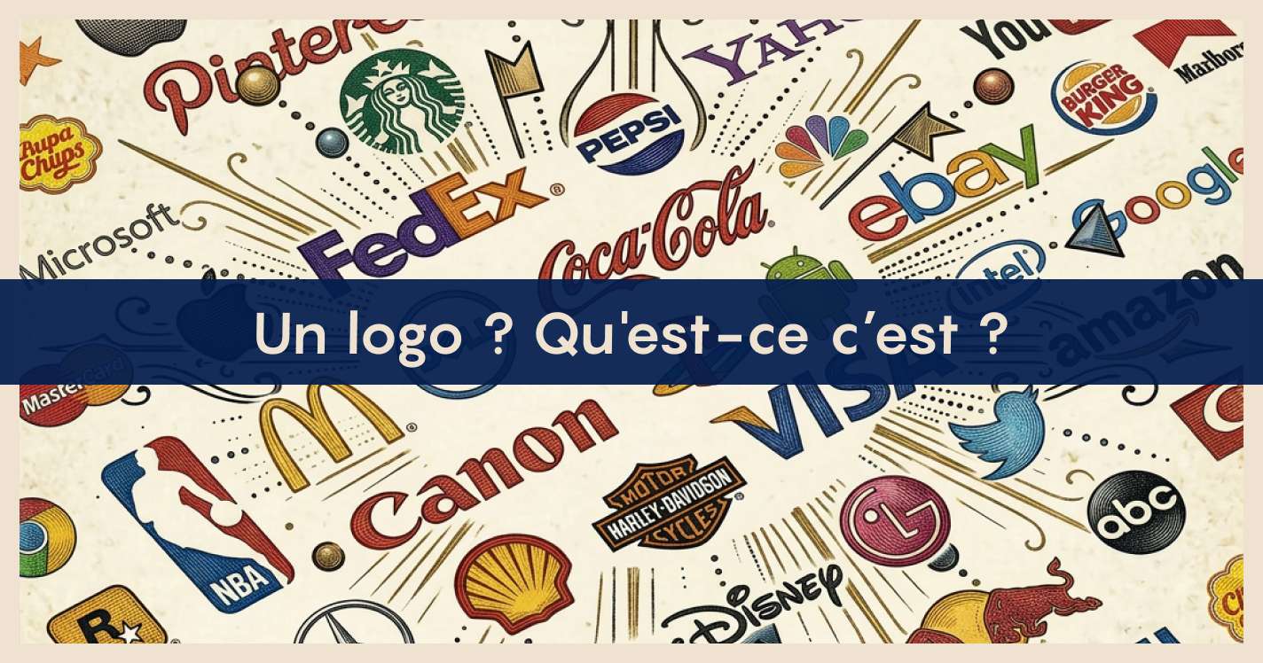 Image avec plusieurs logos en fond avec une bannière "un logo, qu'est ce que c'est ?"