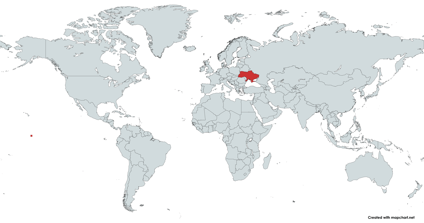 Ukraine on the map of the world