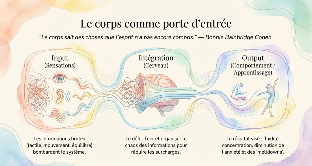 infographie présentant le travail en intégration sensorimotrice