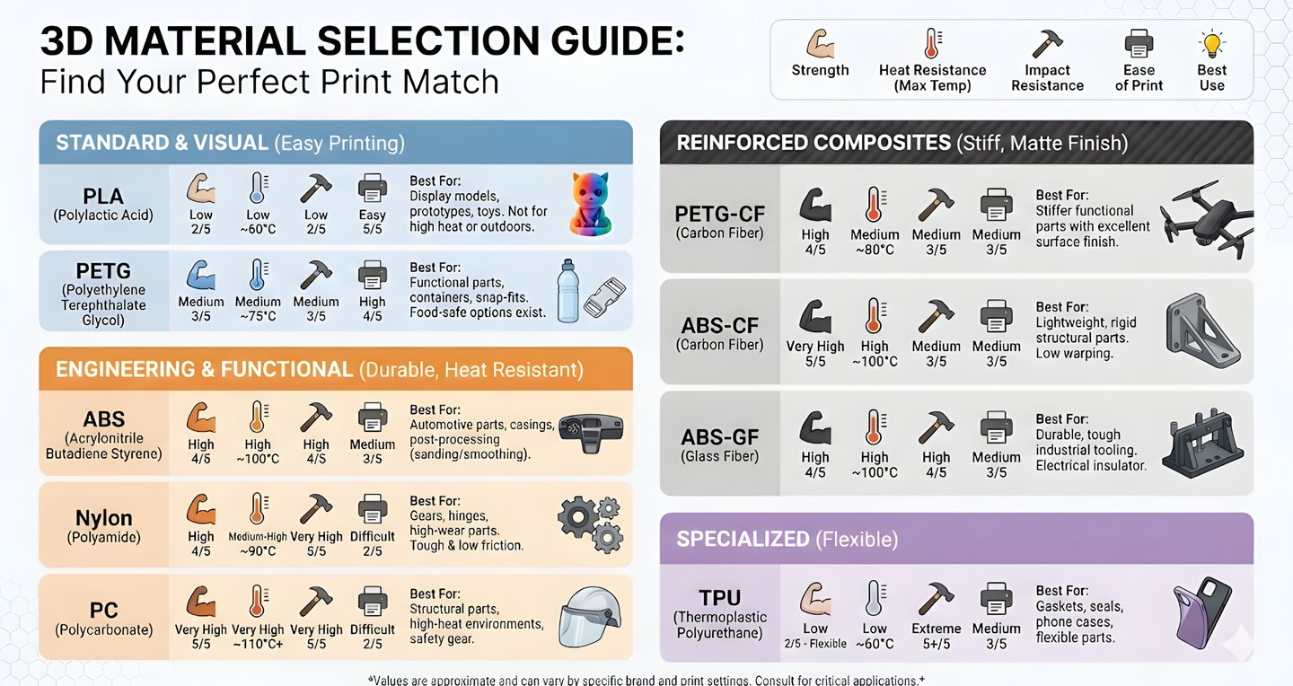 3D Filament Comparison Chart