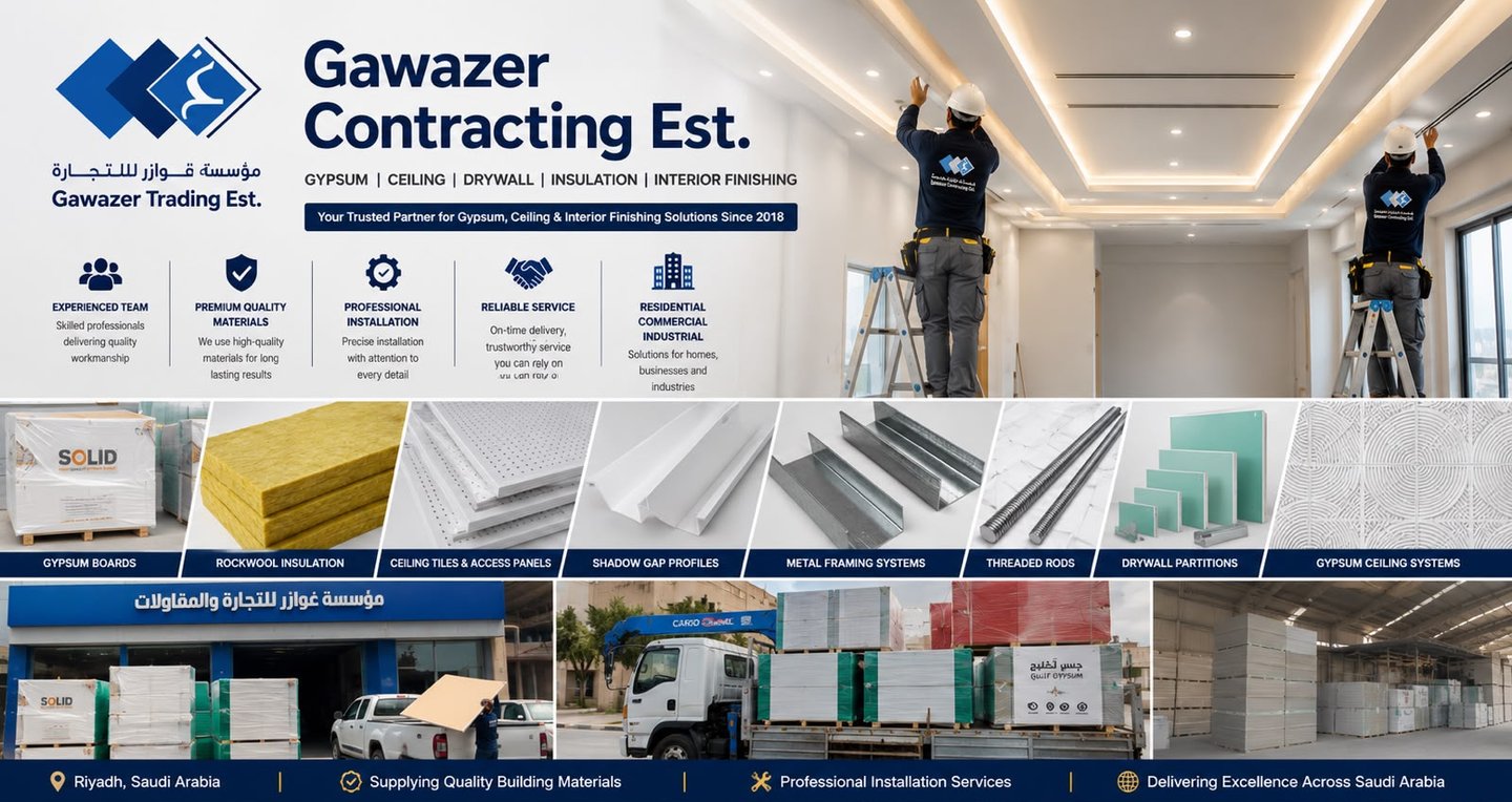 Gawazer Contracting Est. gypsum ceiling installation, drywall partitions, insulation solutions,