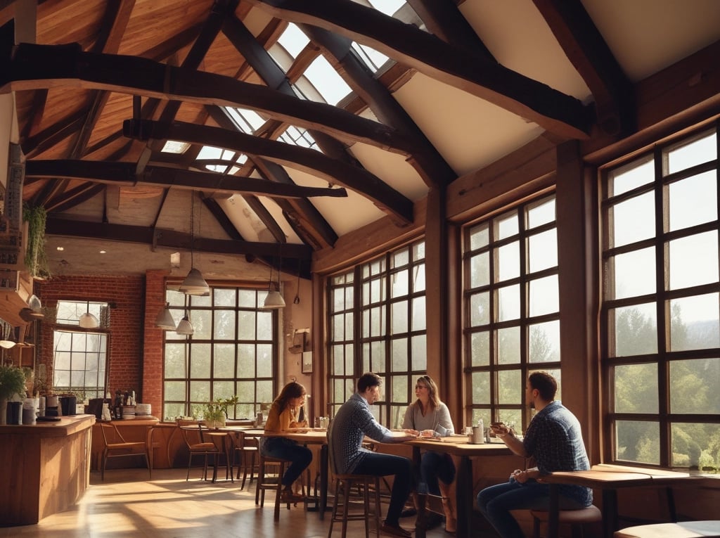Interior view of Vault Coffee showing the iconic old bank vault surrounded by cozy wooden seating and warm lighting.