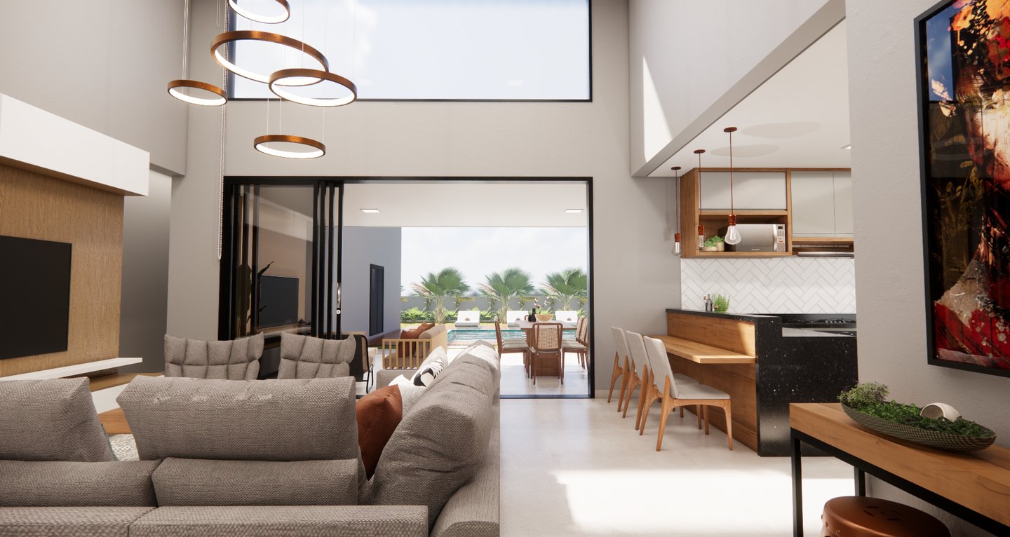 sala de estar pé direito duplo