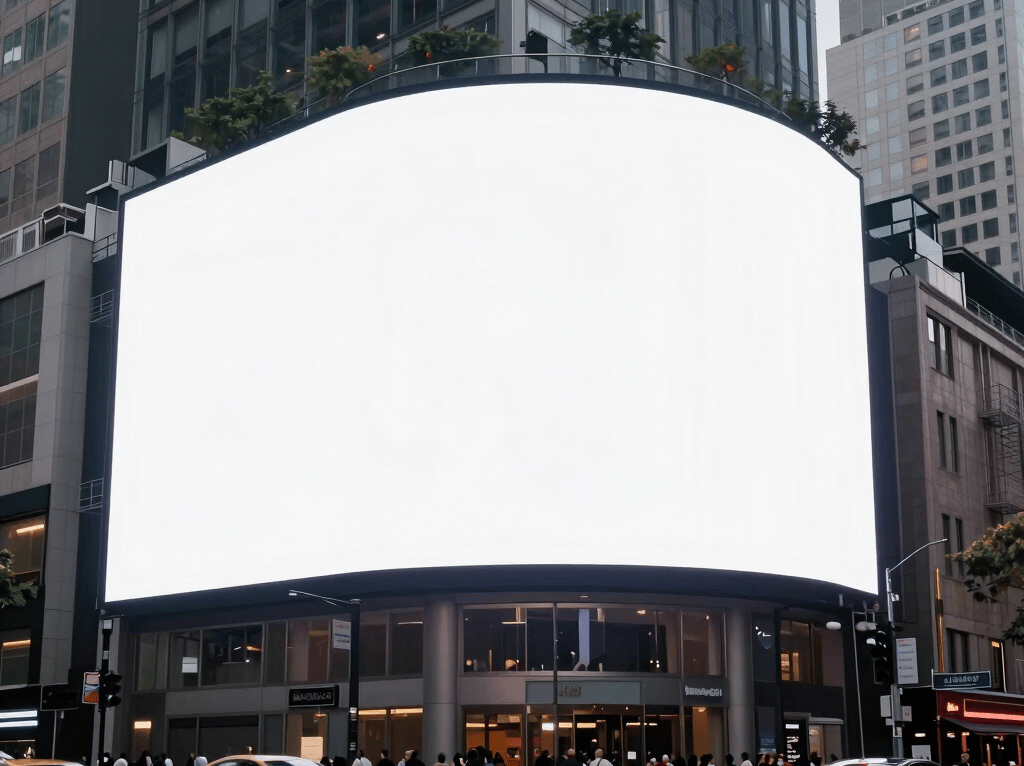A vibrant LED billboard glowing at dusk in a busy street of Caxias do Sul.