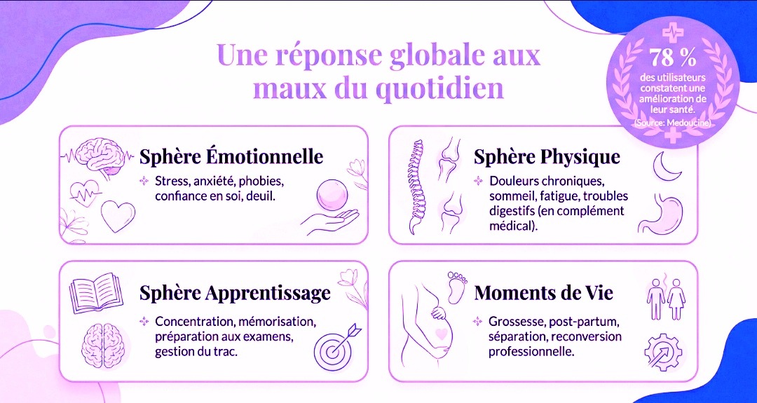 infographie expliquant comment la kinésiologie accompagne la rémédiation des souffrances