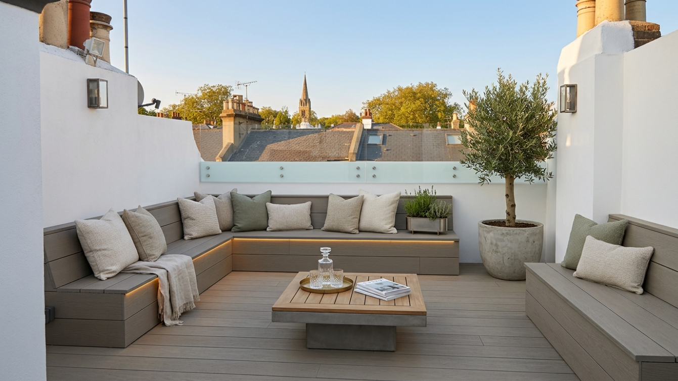 Rooftop terrace  built-in bench seating