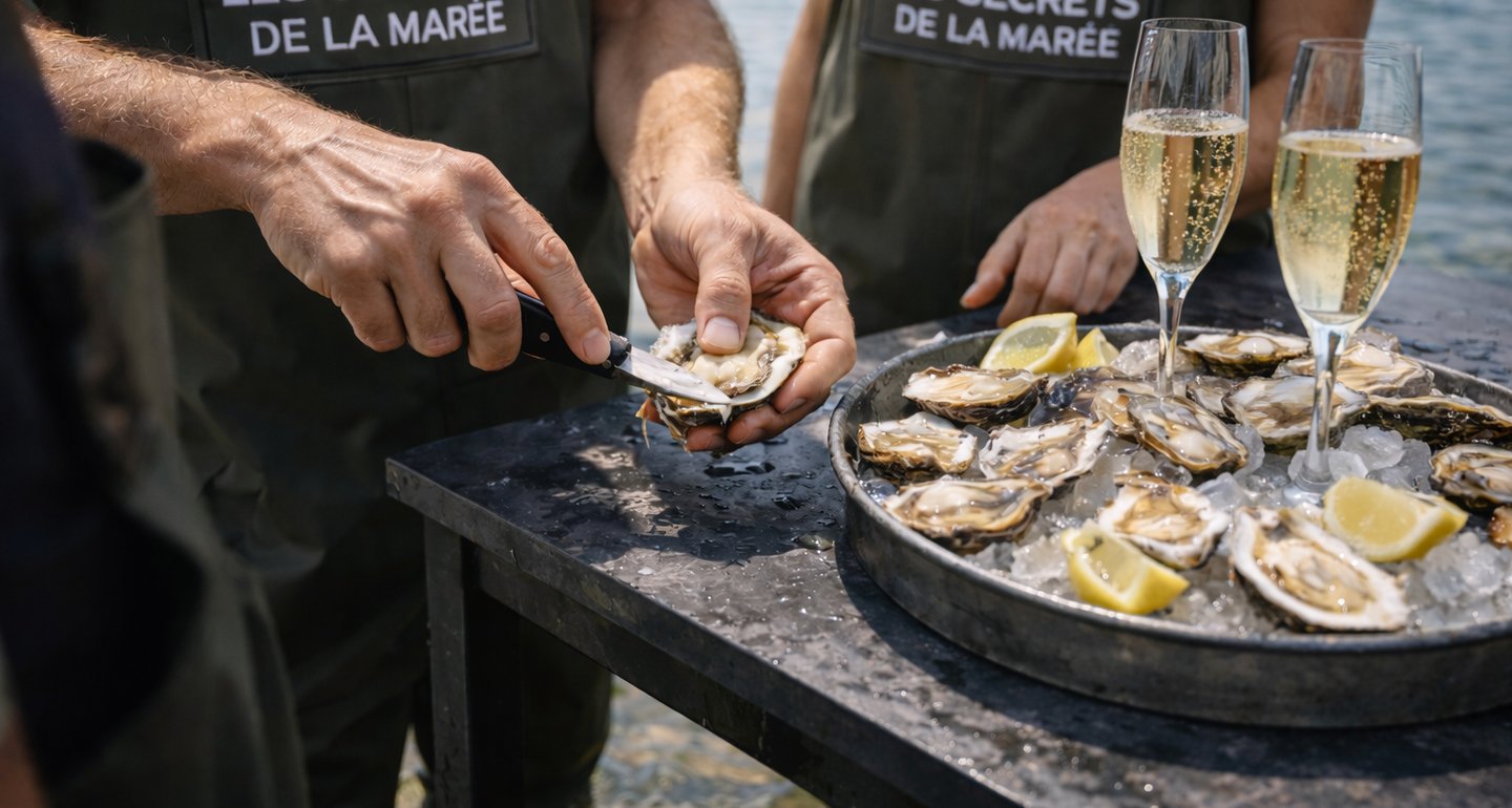 moment romantique dans les parcs ostréicoles lors d’une dégustation d’huîtres
