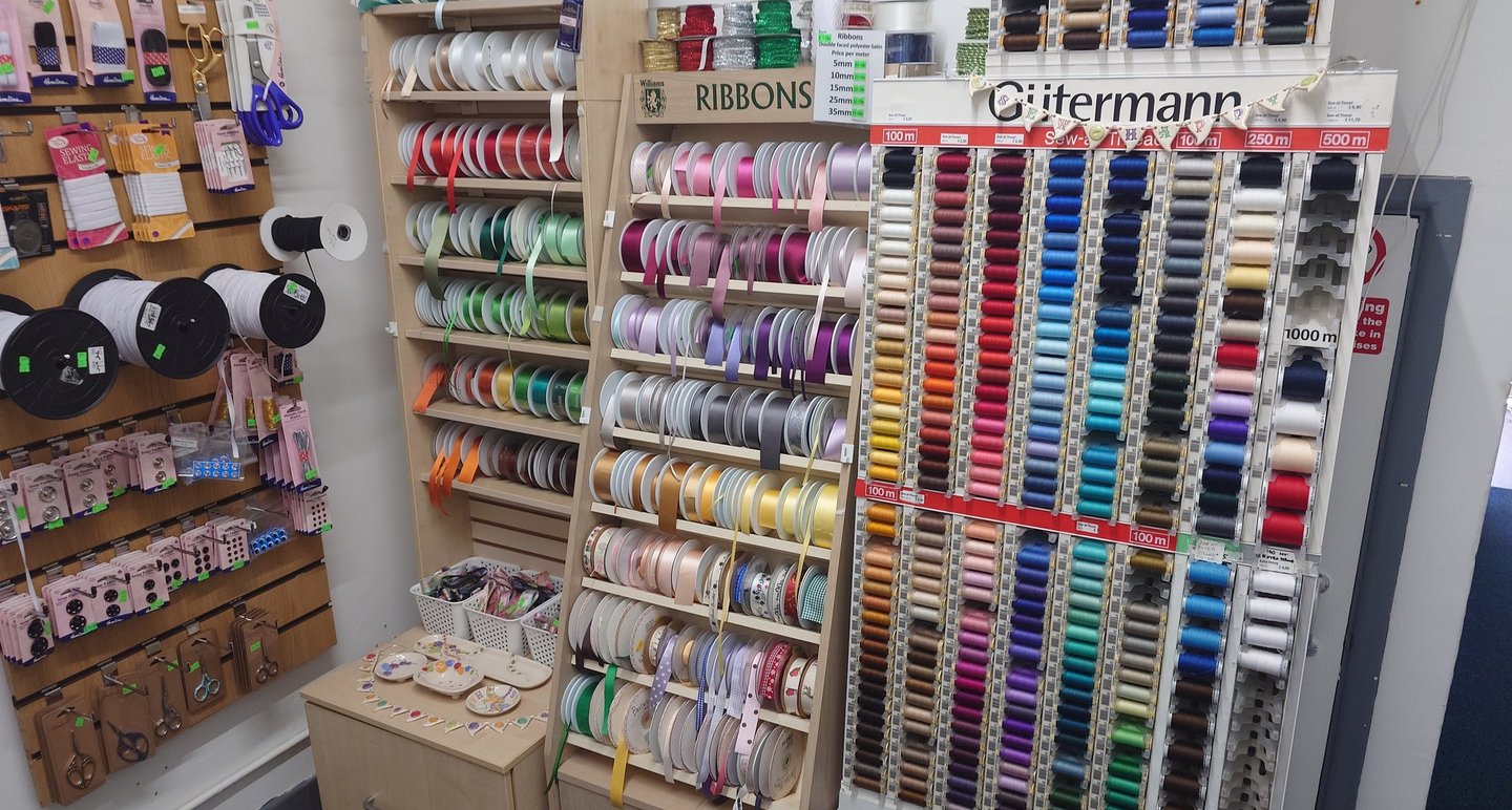 a room with a bunch of different types of ribbons