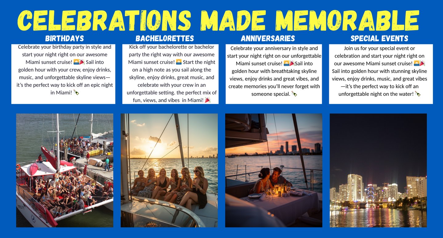 South Beach Sunset Cruise Birthdays, Anniversaries, bachelorette Party, Corporate outing in Miami
