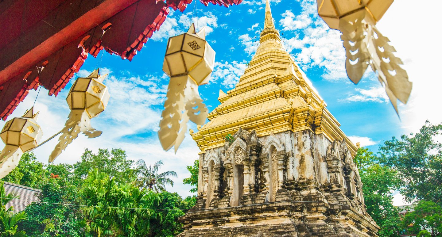 A gold-topped temple in Chiang Mai, Thailand.