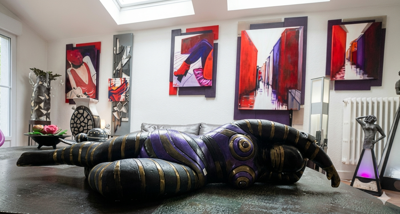 Sculpture en céramique Raku et peinture contemporaine - Studio Pierrard Artiste Créateur