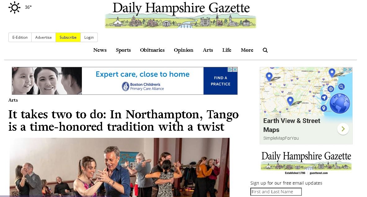 Daily Hampshire Gazette article about tango teacher Laura Grandi