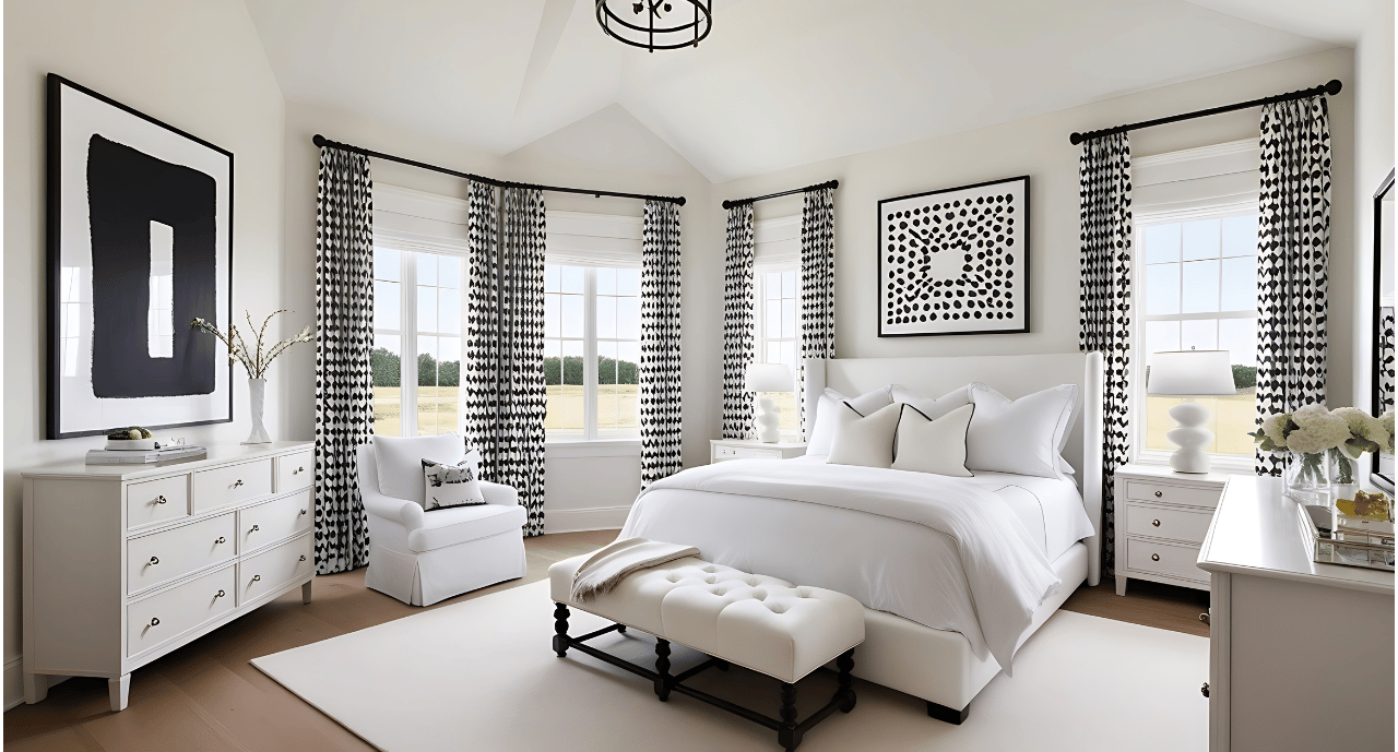 a bedroom with a large bed and a white bed