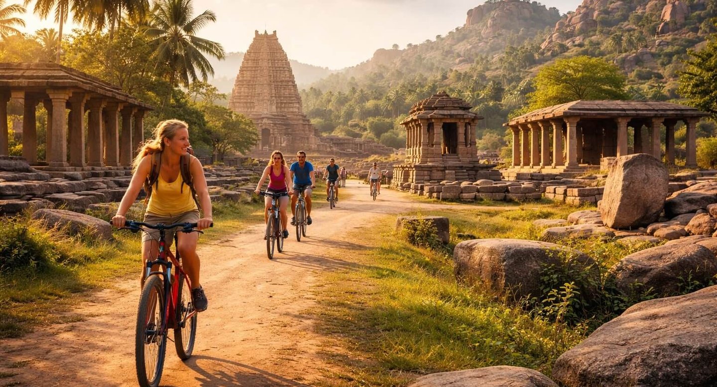 Cycling through the ruins of Hampi