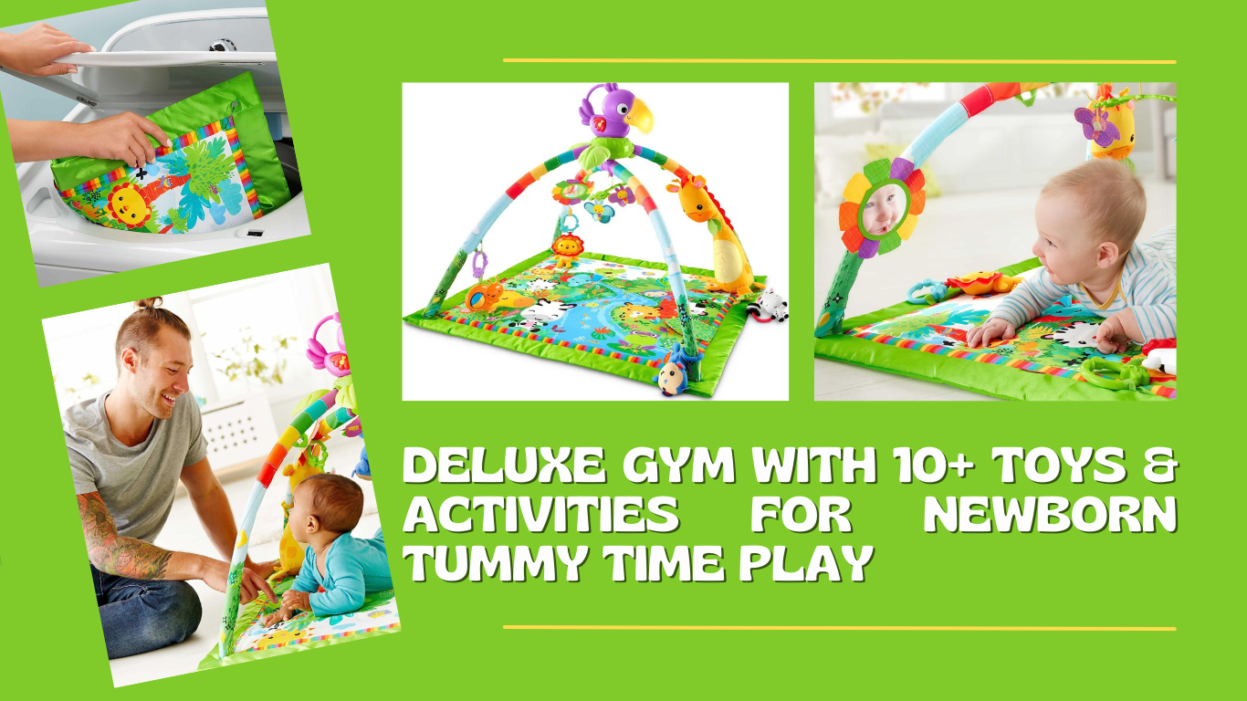 Playmat Rainforest Music & Lights Deluxe Gym with 10+ Toys & Activities for Newborn Tummy Time Play