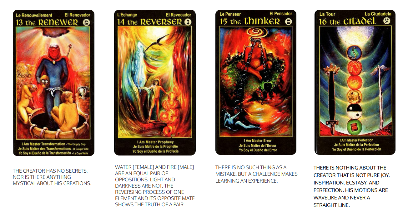 Tarot Cards 13 Renewer 14 Reverser !5 Thinker !6 Citadel
